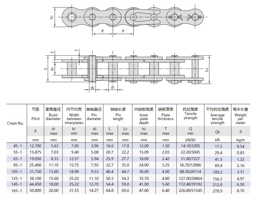 tabella tecnica catena paranco rollerless